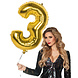 Gouden Cijfer Ballon 3 Jaar 86cm Gouden Cijfer Ballon 3 Jaar 86cm
