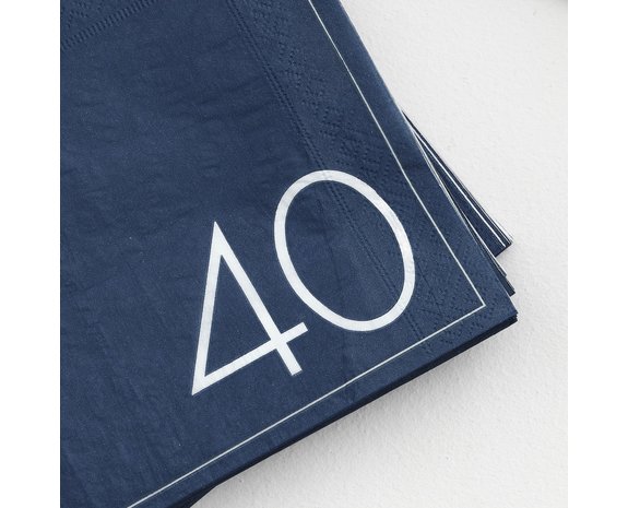 Blauwe Servetten 40 Jaar 16,5cm 16st Blauwe Servetten 40 Jaar 16,5cm 16st