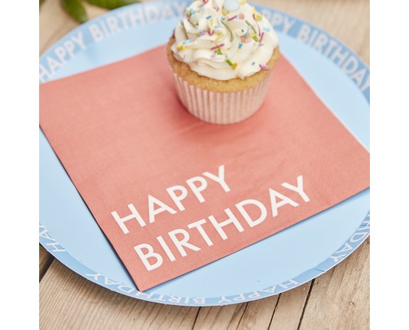 Roze Happy Birthday Servetten 16cm 16st Roze Happy Birthday Servetten 16cm 16st