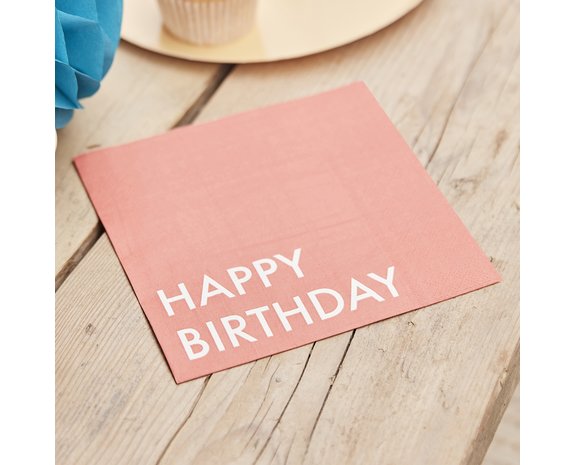 Roze Happy Birthday Servetten 16cm 16st Roze Happy Birthday Servetten 16cm 16st