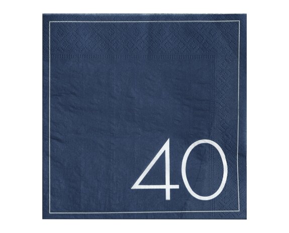 Blauwe Servetten 40 Jaar 16,5cm 16st Blauwe Servetten 40 Jaar 16,5cm 16st