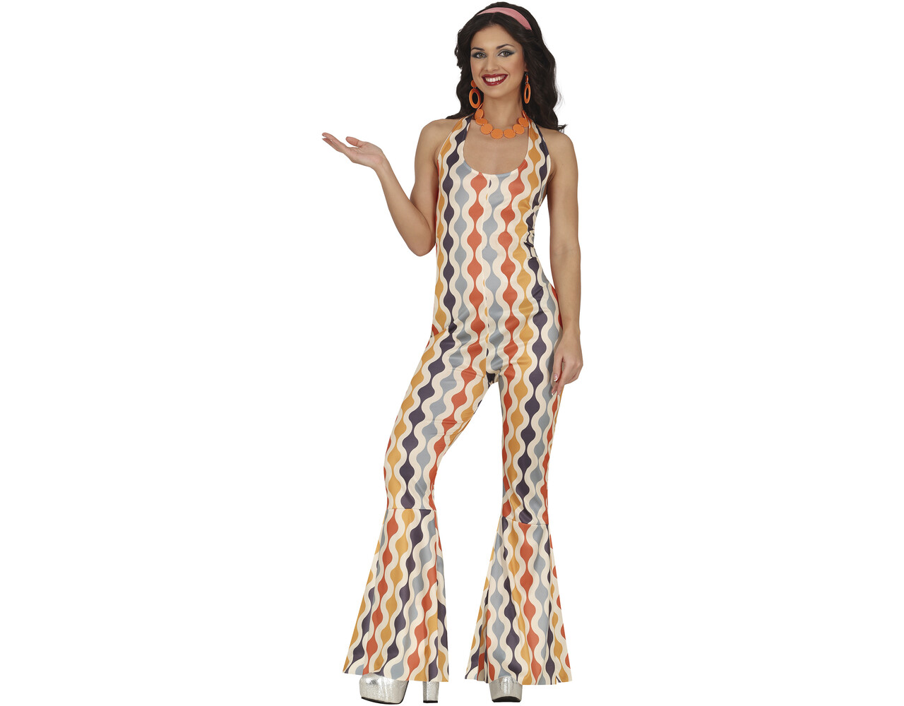 Disco 70S Jumpsuit Gekleurd Dames Partywinkel