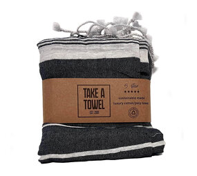 Beauty & Care Hamamdoek donkerblauw gestreept 165 x 80 cm Beauty & Care Hamamdoek donkerblauw gestreept 165 x 80 cm