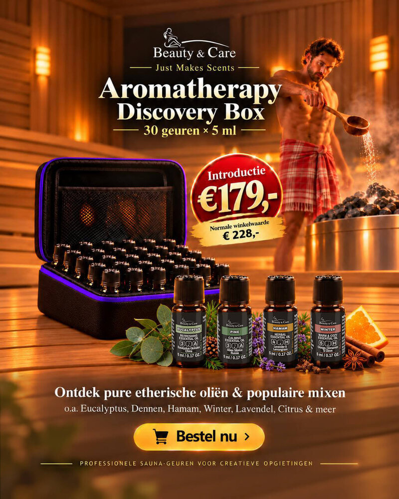Beauty & Care Coffret d'aromathérapie contenant 30 flacons de 5 ml de parfum pur et 10 grammes de cristaux de menthol, le tout dans un sachet de rangement.
