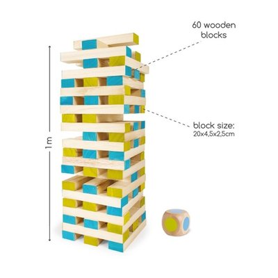 Grote houten toren JENGA (met dobbelsteen)