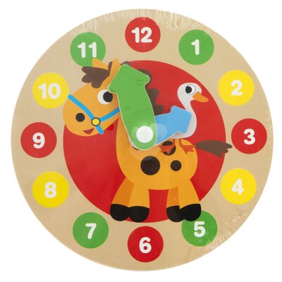 Houten Klokje met Print 14 cm ( voorraad 10 stuks OP = OP)