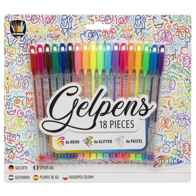 Gelpennen glitter, set á 18 st. ( voorraad 68 sets OP = OP)