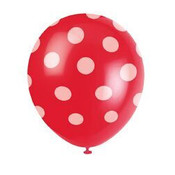 Ballonnen rood met witte stip 6 stuks (Voorraad 10 verp. OP=OP)