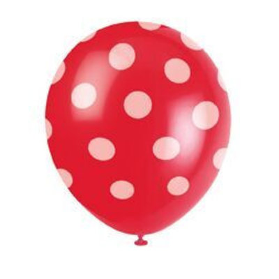 Ballonnen rood met witte stip 6 stuks (Voorraad 10 verp. OP=OP)