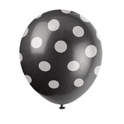 Ballonnen zwart met witte stip 6 stuks ( Voorraad 10 verp. OP=OP)