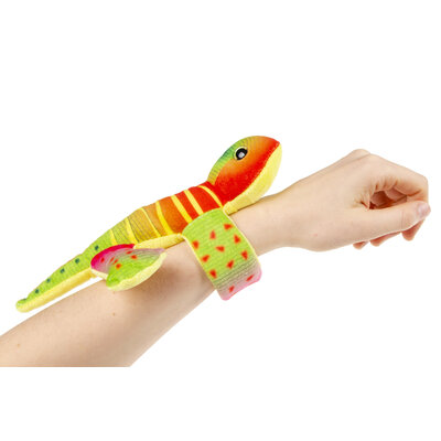 Klaparmband pluche hagedis ( voorraad 25 stuks OP = OP)