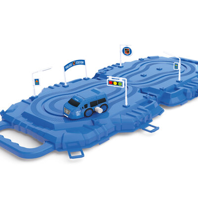 Turbo Racers auto + baan in koffer ( voorraad 48 stuks OP = OP)