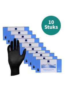 Abena Handschoenen Nitril Zwart Maat L Poedervrij  10 Pack