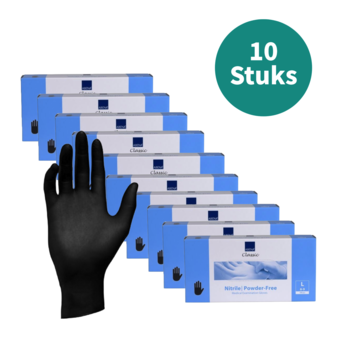 Abena Handschoenen Nitrile Zwart Maat L Poedervrij  10 Pack