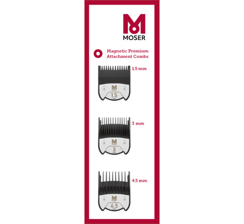 Moser Premium magnetic opzetkammen SET.  1,5/3/4,5 mm