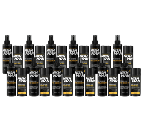 Nish Man Hair Building Fibers Black - 12 STUKS