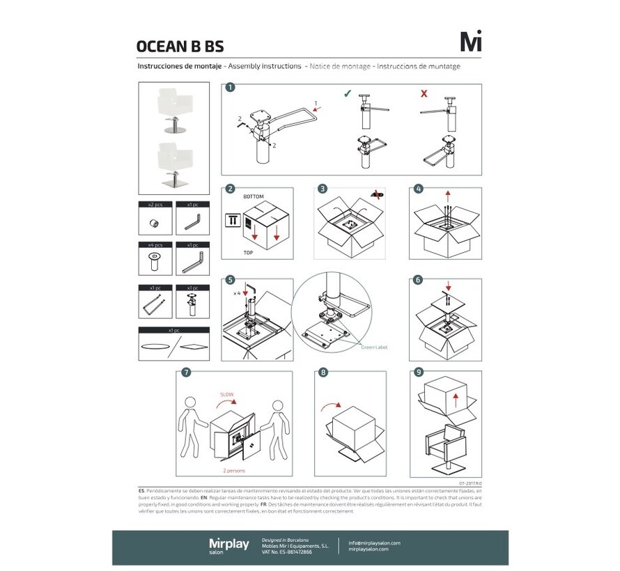 Kappersstoel Ocean BLACK  Op Vierkante Zwarte Base