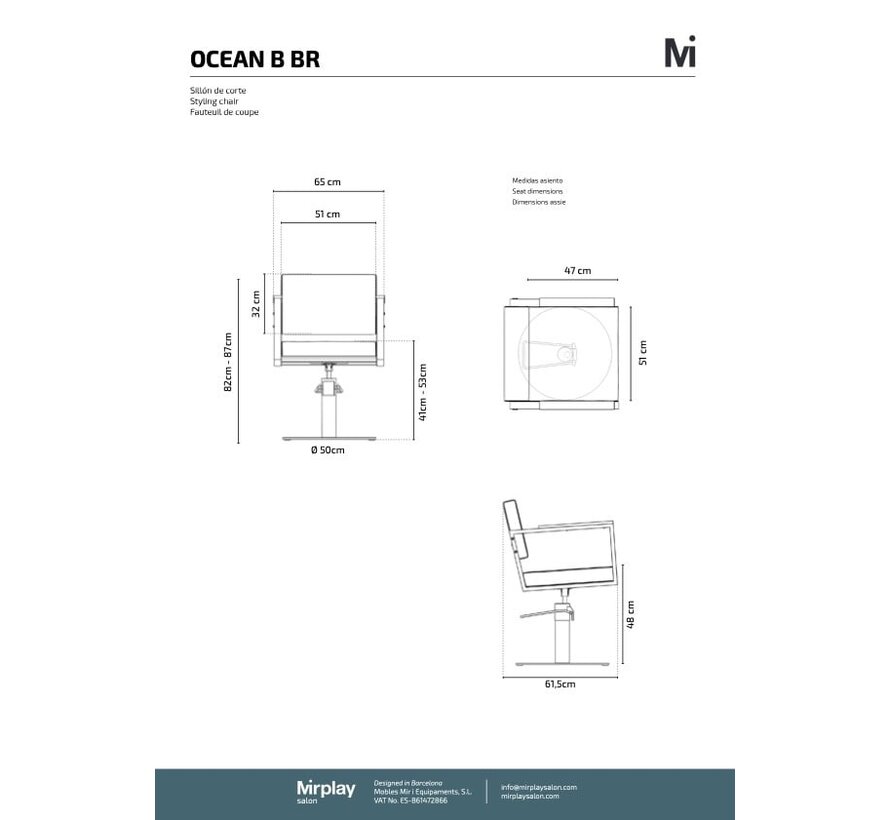 Kappersstoel Ocean BLACK Op Ronde Zwarte Trompet Base