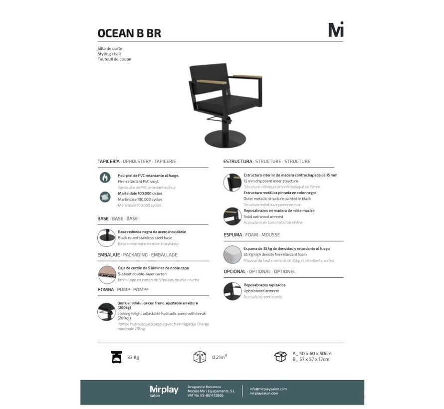 Kappersstoel Ocean BLACK Op Ronde Zwarte Trompet Base