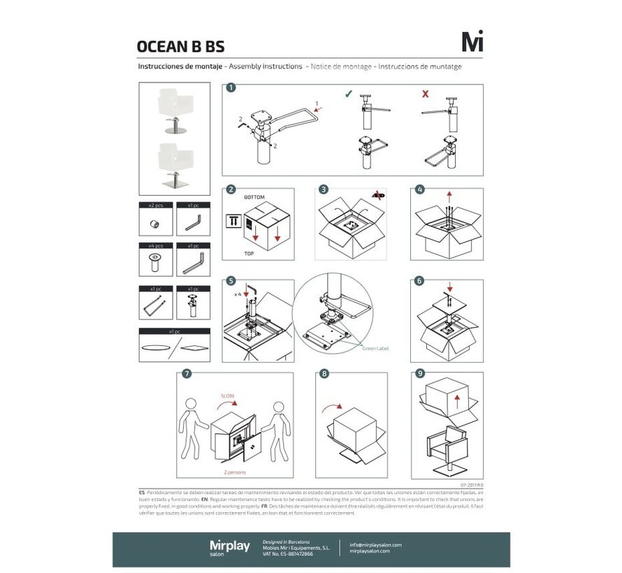 Kappersstoel Ocean BLACK  Op Vierkante Zwarte Trompet Base