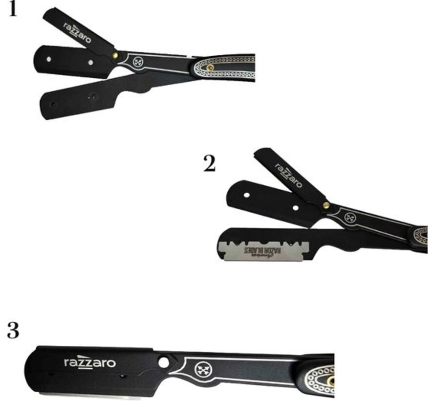 Straight Razor Black / Silver + 100 American Razor Blades  - -