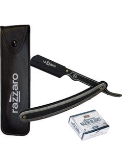 Razzaro Straight Razor Black /  Silver + 100 American Razor Blades