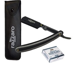 Razzaro Straight Razor Black / Silver + 100 American Razor Blades - -