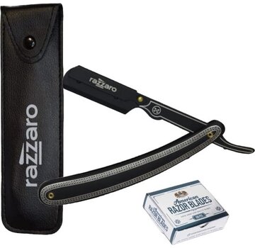 Razzaro Straight Razor Black /  Silver + 100 American Razor Blades