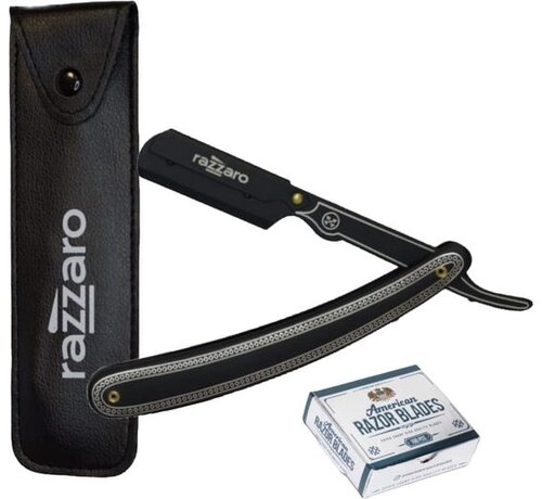 Razzaro Straight Razor Black / Silver + 100 American Razor Blades  - -