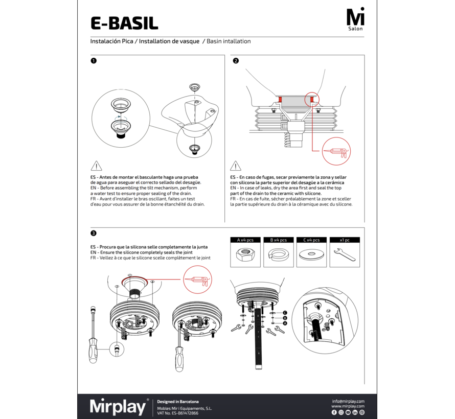 Wasunit Basil BLACK Zwarte Waskom  - Elektrische voetensteun