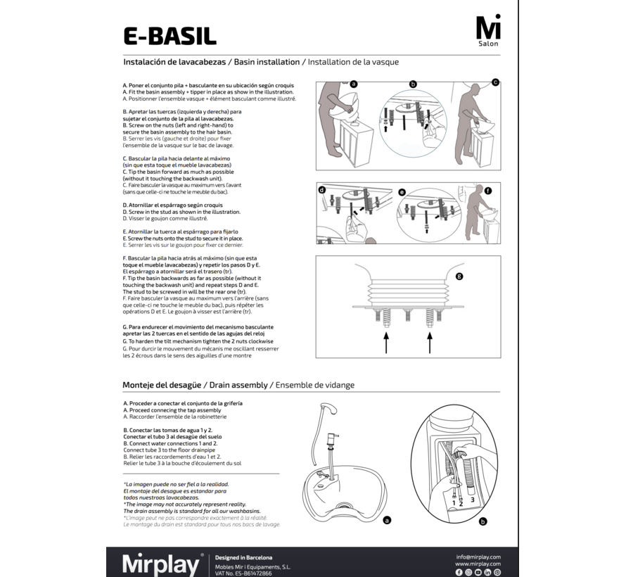 Wasunit Basil BLACK Zwarte Waskom  - Elektrische voetensteun