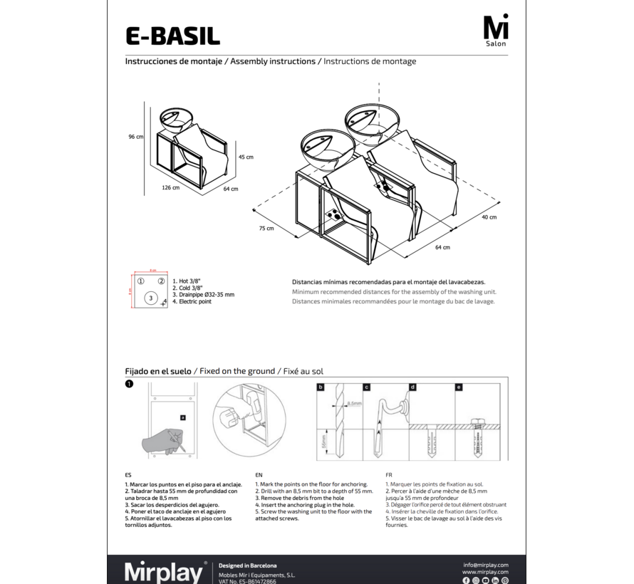 Wasunit Basil BLACK Zwarte Waskom  - Elektrische voetensteun