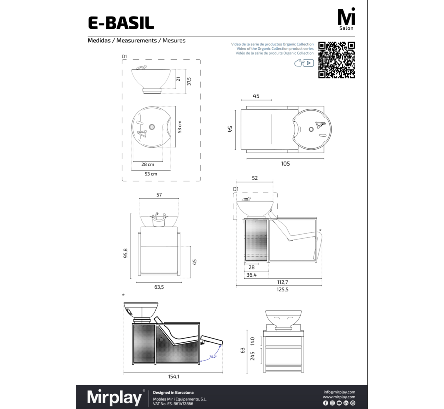 Wasunit Basil BLACK/WOOD Zwarte Waskom  - Elektrische voetensteun