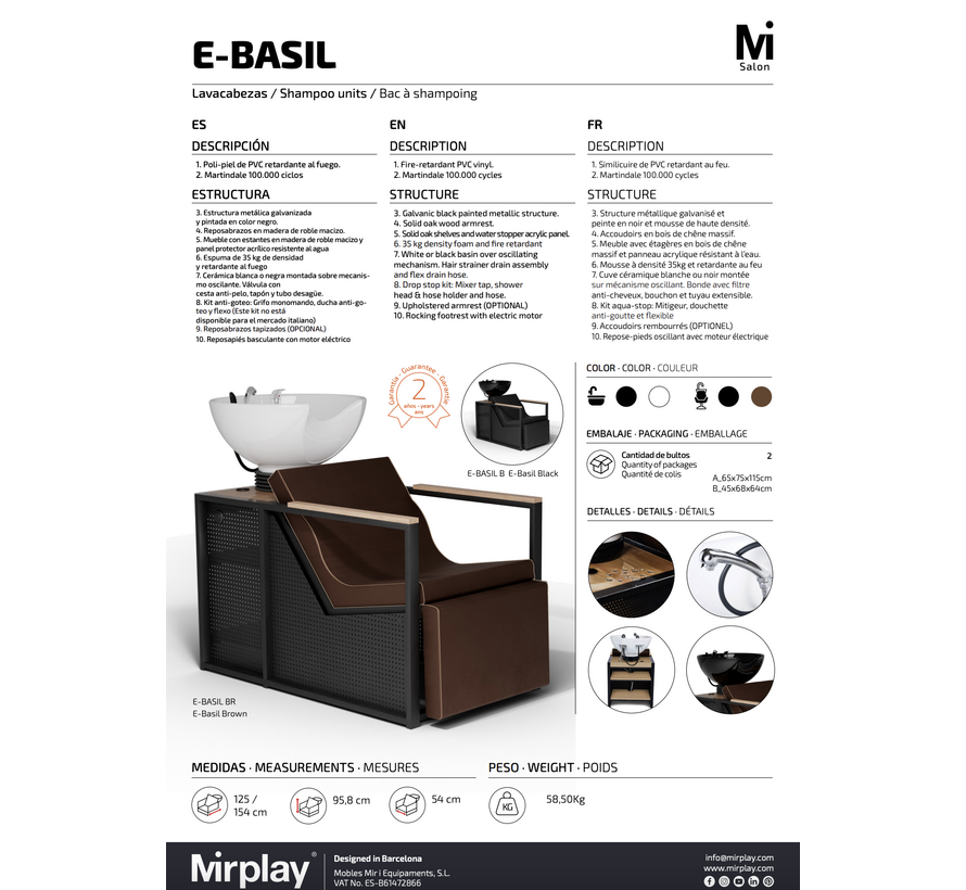 Wasunit Basil BLACK/WOOD Zwarte Waskom  - Elektrische voetensteun