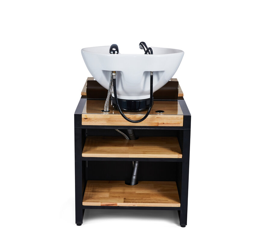 Wasunit Basil BLACK/WOOD Zwarte Waskom  - Elektrische voetensteun