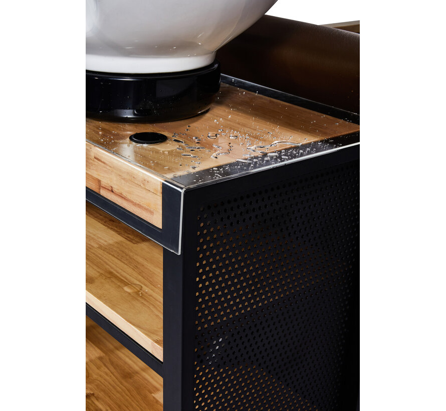 Wasunit Basil BLACK/WOOD Zwarte Waskom  - Elektrische voetensteun