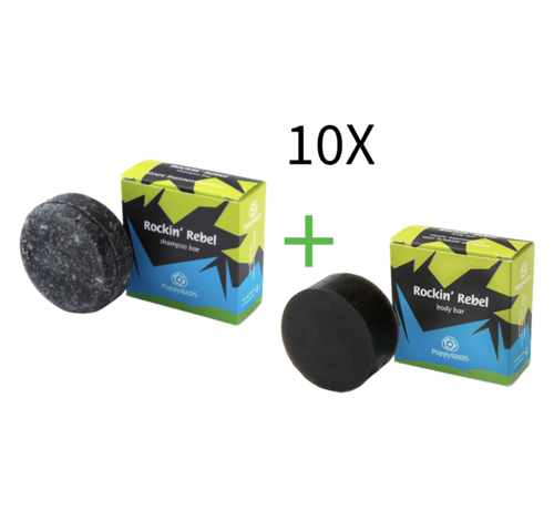 POPPYBARS Rockin' Rebel 60g - Shampoo + gratis Bodybar 10 STUKS