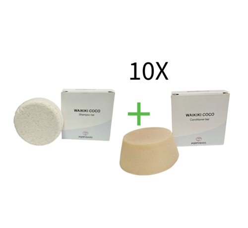 POPPYBARS Droge Hoofdhuid - Waikiki Coco 60gr  - Shampoo + gratis Conditioner 10 STUKS