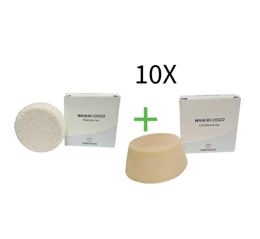 Droge Hoofdhuid - Waikiki Coco 60gr  - Shampoo + gratis Conditioner 10 STUKS