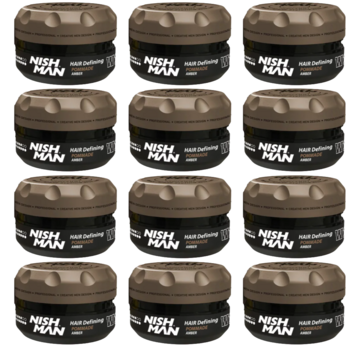 Nish Man W10 Hair Styling Wax Pomade Amber 100 ml - 12 STUKS