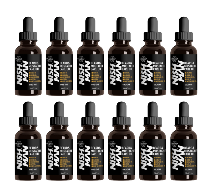 Baardolie met Argan- en Jojoba-olie GOLD ONE - 30 ml - 12 STUKS