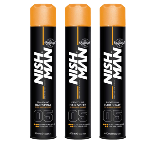 Nish Man Hair Spray 05 Ultra Strong Hold - 400 ml - 3 STUKS