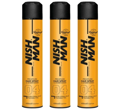 Nish Man Hair Spray 04 Extra Strong Hold - 400 ml - 3 STUKS
