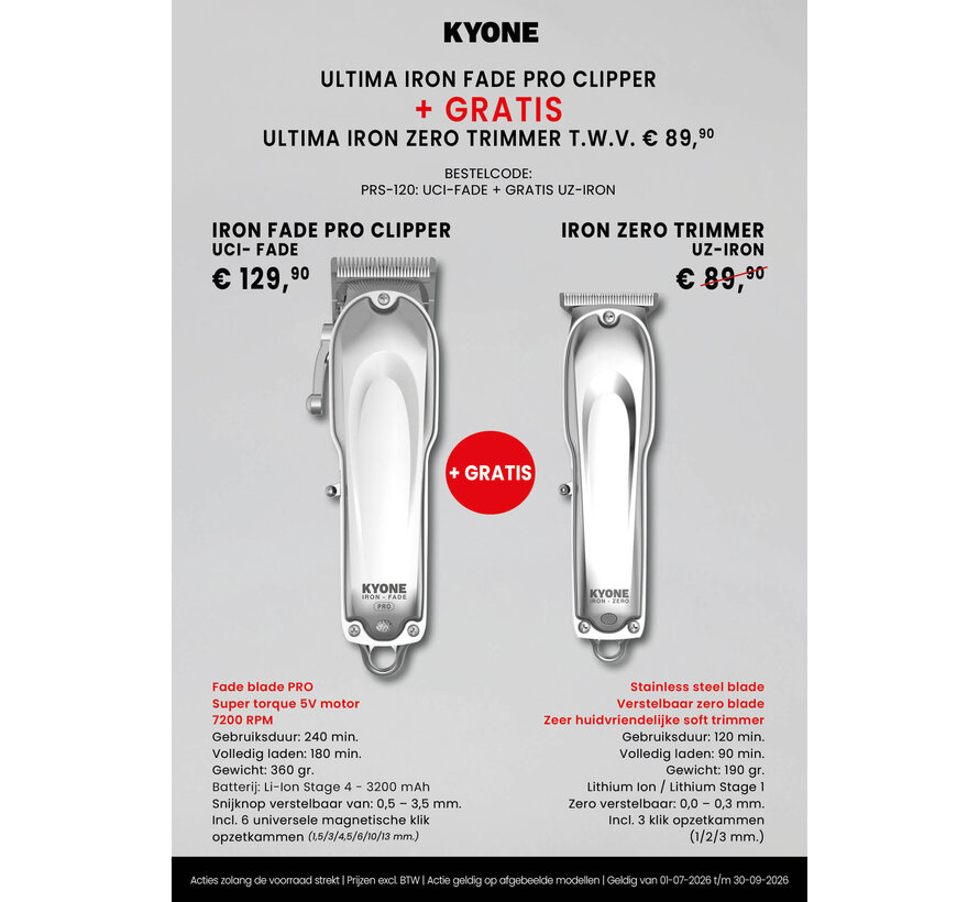 Promo! Ultima Iron Fade Pro tondeuse + gratis Ultima Iron Zero trimmer
