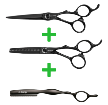 E-Kwip Kuro Kappersscharen Set Black  + Gratis E-Kwip Razor