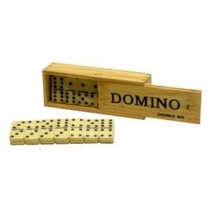 Domino dubbel 6 dik met pen/wit st. kist