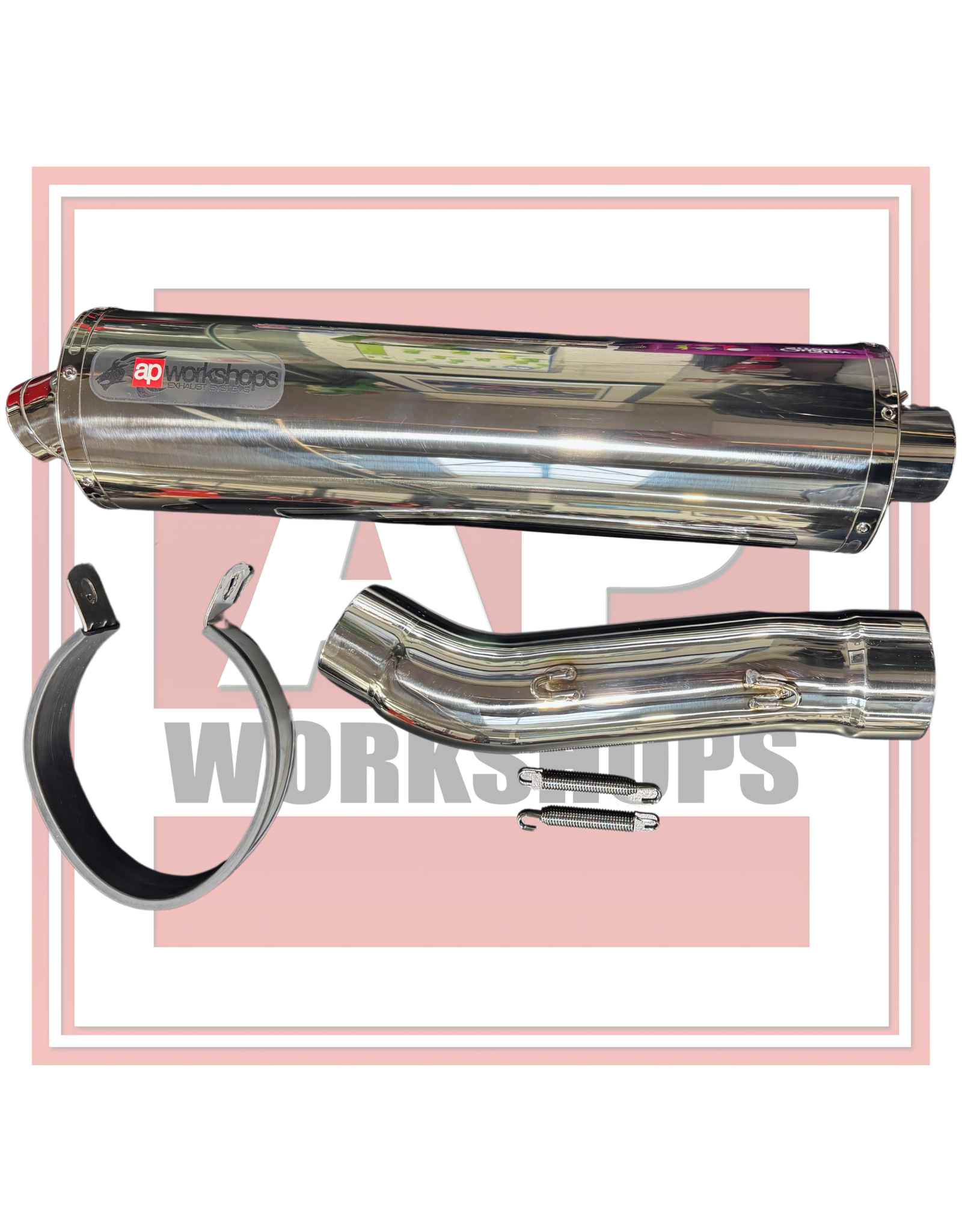 AP Workshops' Exhaust Silencer c/w Link Pipe & Strap