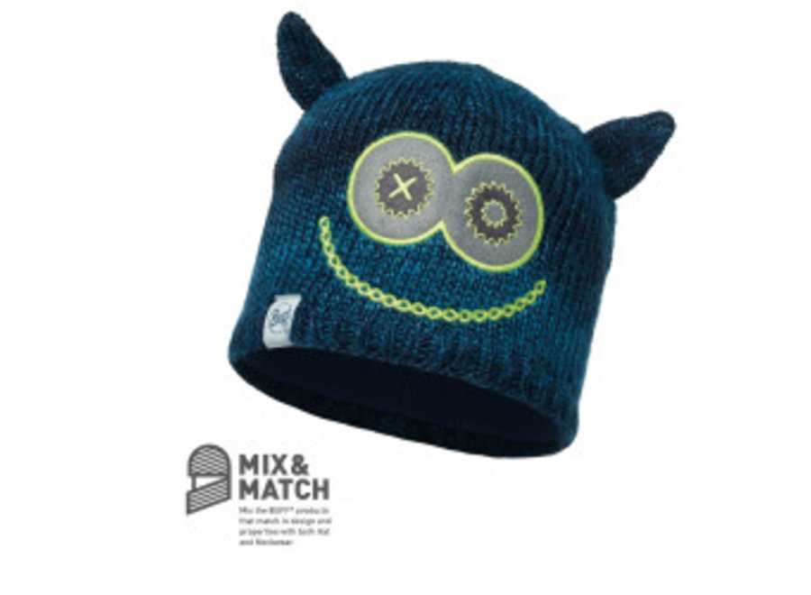 Buff Monster Merry Dark Navy/Navy Jnr Knitted & Polar Hat