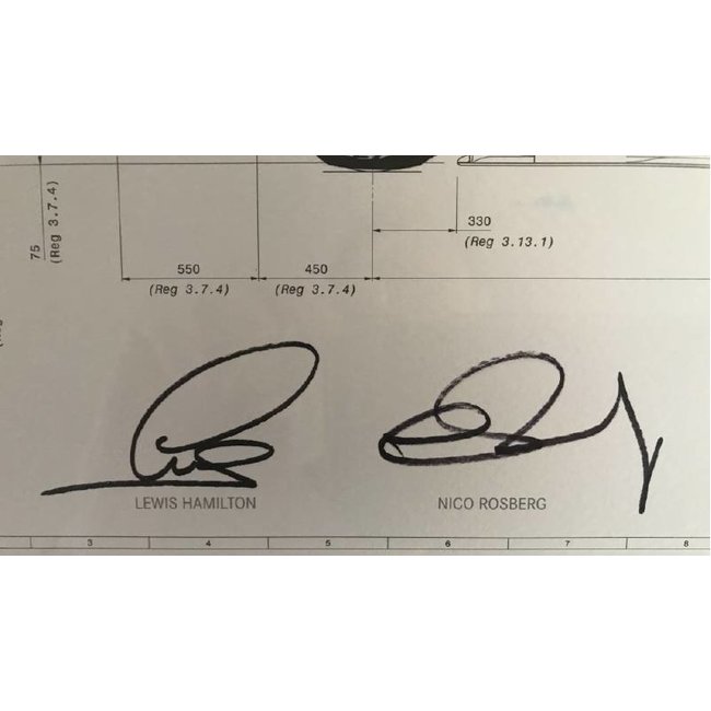 Mercedes ondertekende print Lewis Hamilton en Nico Rosberg 2015