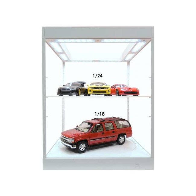 Vitrine wit 1:18 met LED, spiegel en draaischijf